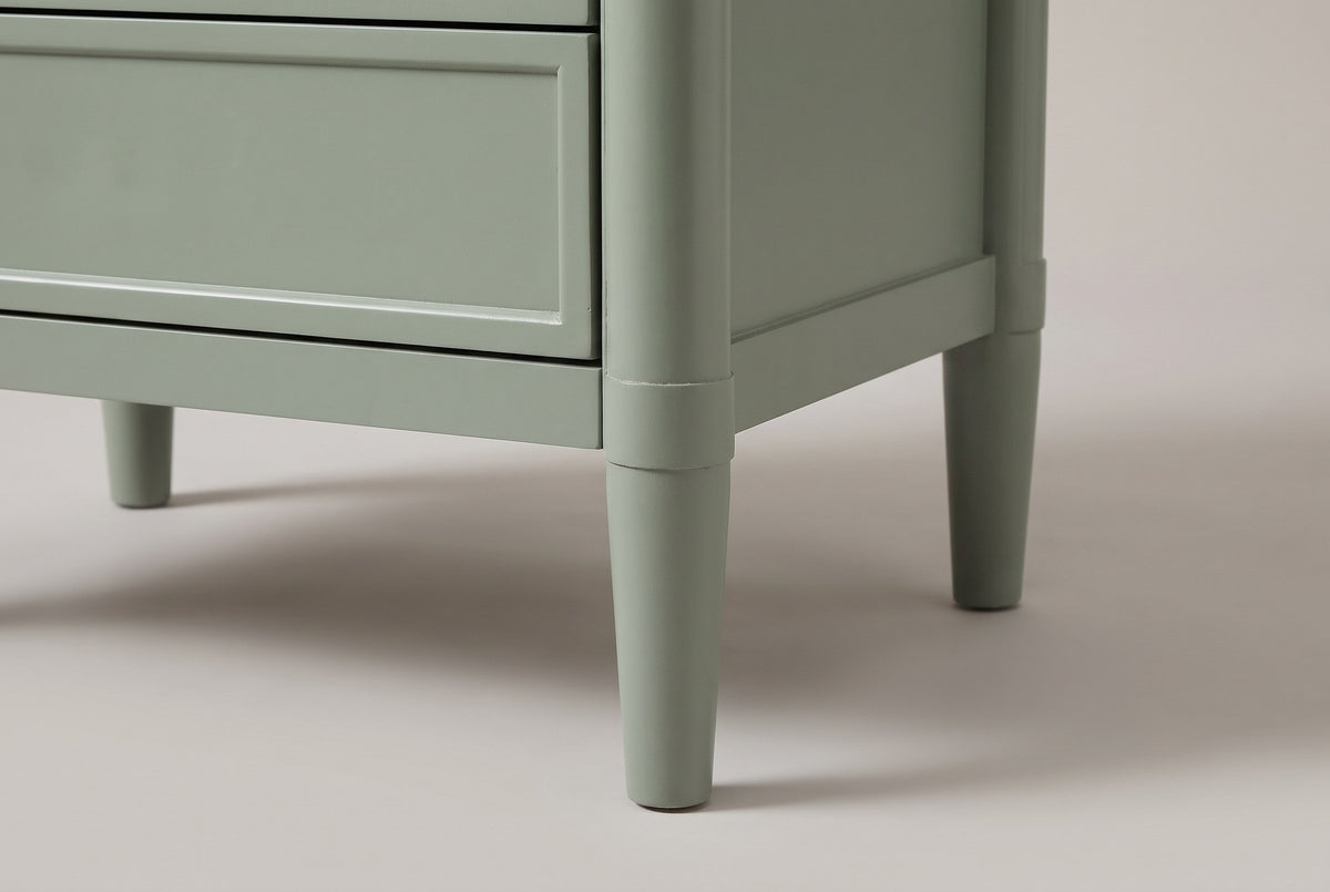 Close-up of a Pescara front leg: the round post, its band joint and the tapered leg