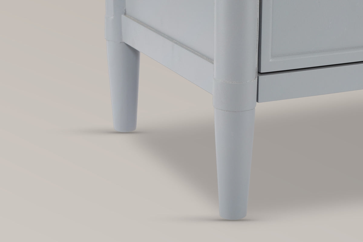 Close-up of a Pescara front leg in Slate Gray: the round corner post with its band joint
