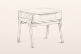 Pencil sketch of the Pescasseroli end table, three-quarter view