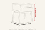 Pescasseroli dimensions on a pencil sketch of the nightstand: 21.2 in wide, 19.6 in deep, 24 in high