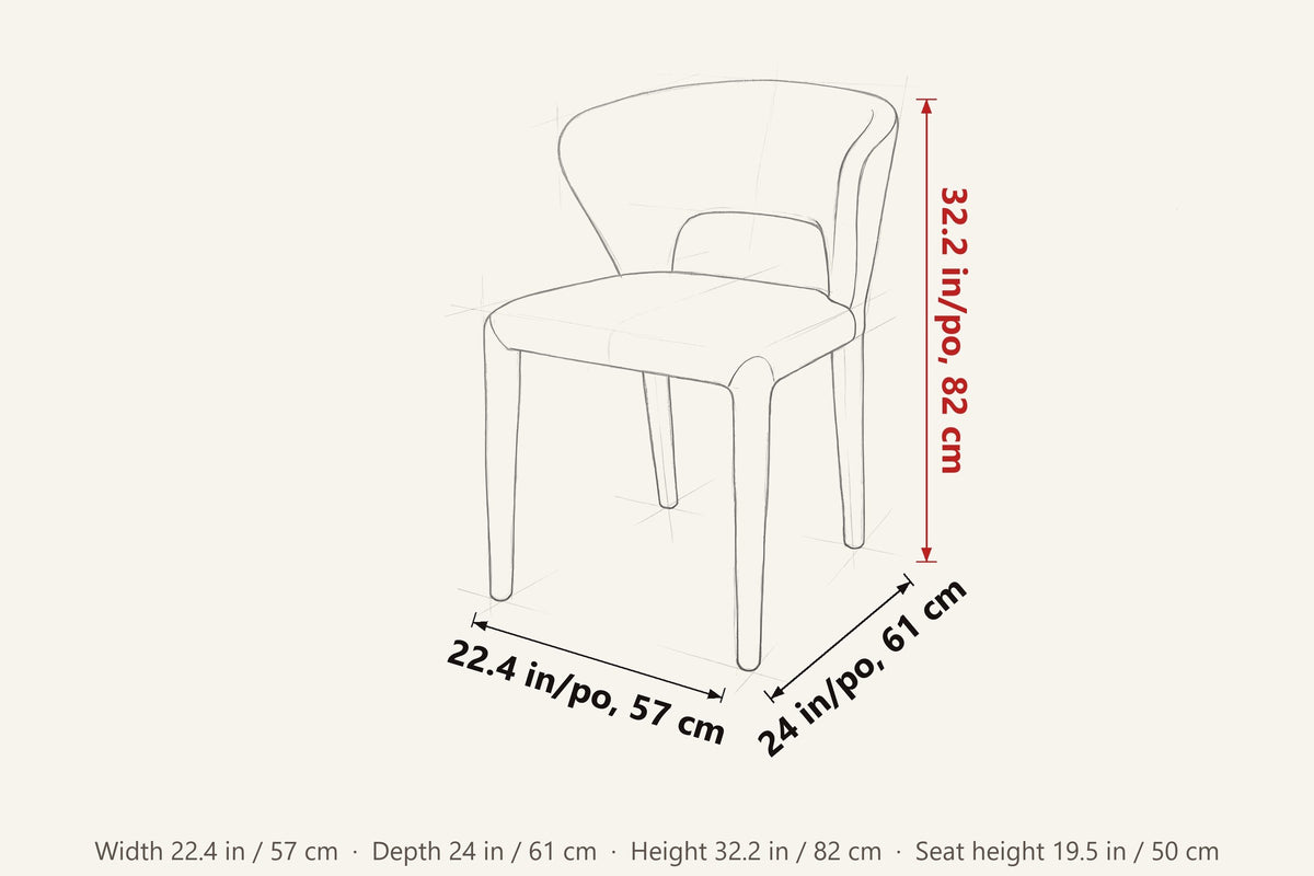 Petralia dimensions on a pencil sketch of the chair: 32.2 in high, 24 in deep, 22.4 in wide, seat height 19.5 in