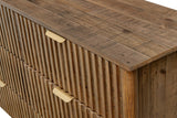Close-up of the Pettorano corner: the planked reclaimed pine top with square edges