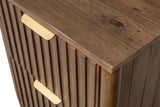 Close-up of the Pettorano corner: the planked reclaimed pine top with knots and nail holes