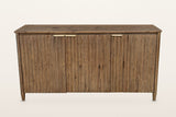 Pettorano sideboard in Brown, straight front view on a warm white studio backdrop: three equal slatted doors