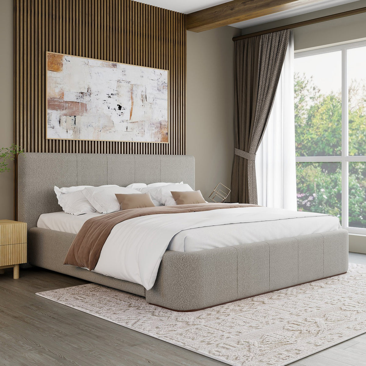 Pierce Textured Fabric Upholstered Platform Bed