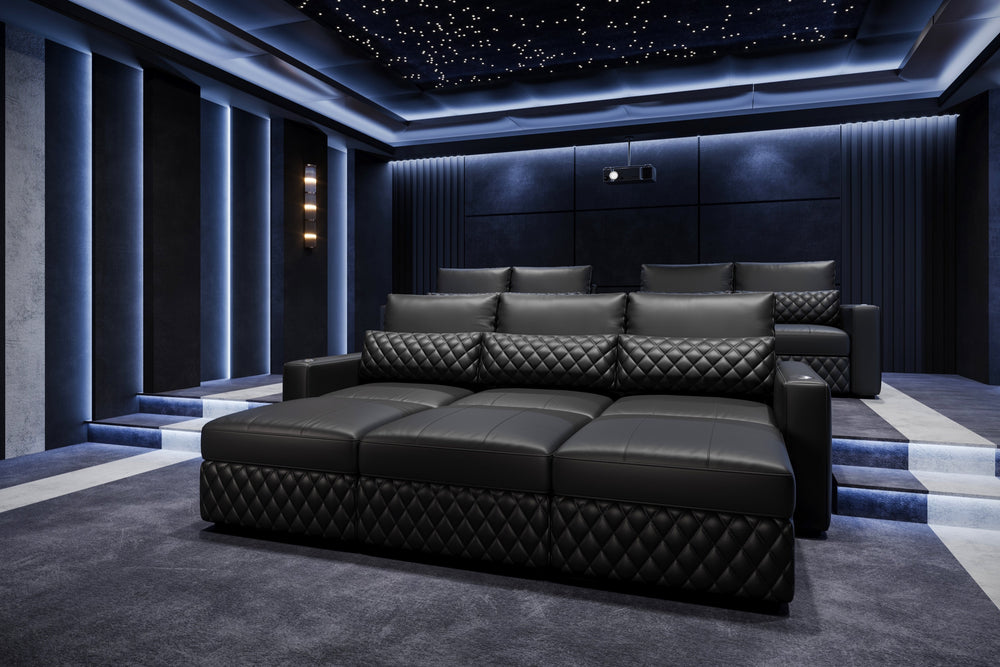 Valencia Pisa Top Grain Nappa 11000 Leather Lounge Sectional Sofa, U Shape Sectional, Black