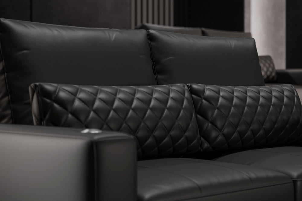 Valencia Pisa Top Grain Nappa 11000 Leather Lounge Sectional Sofa, Loveseat with 2 Ottomans, Black