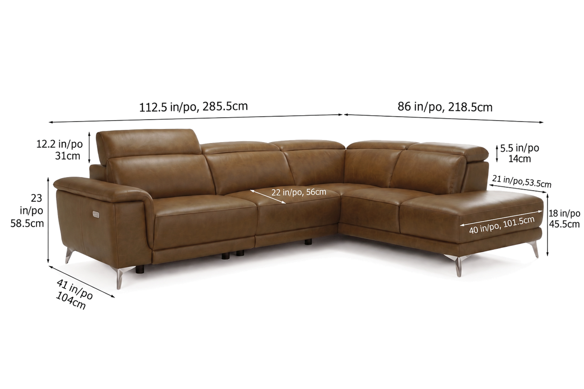 Valencia Pista Distressed Leather Reclining Chaise Sectional Sofa
