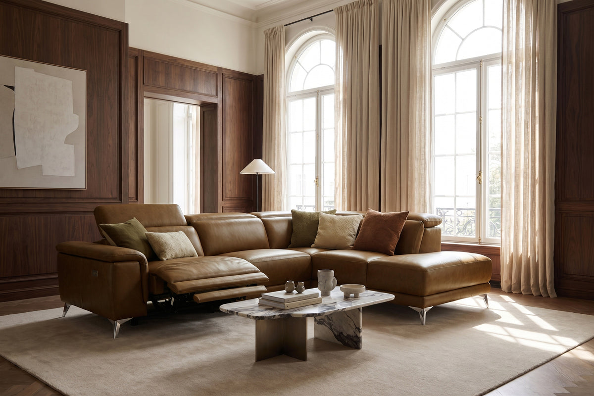 Valencia Pista Distressed Leather Reclining Chaise Sectional Sofa