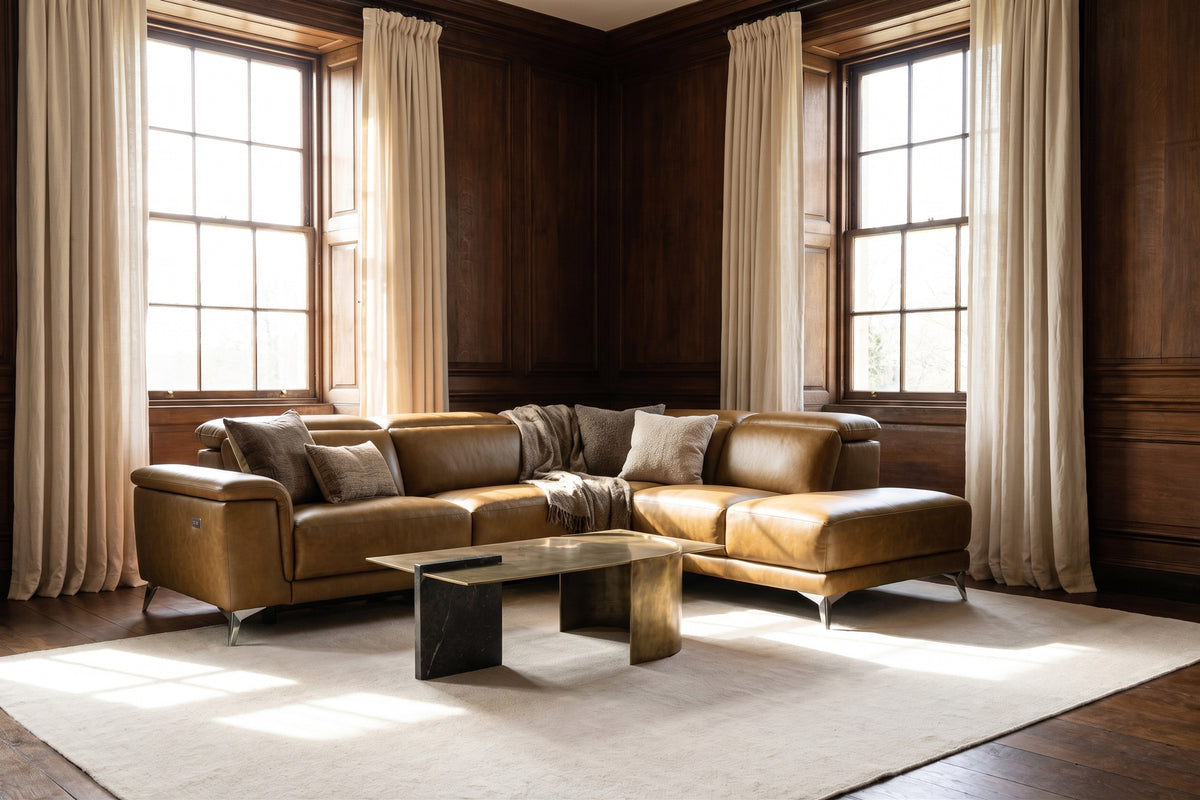 Valencia Pista Distressed Leather Reclining Chaise Sectional Sofa
