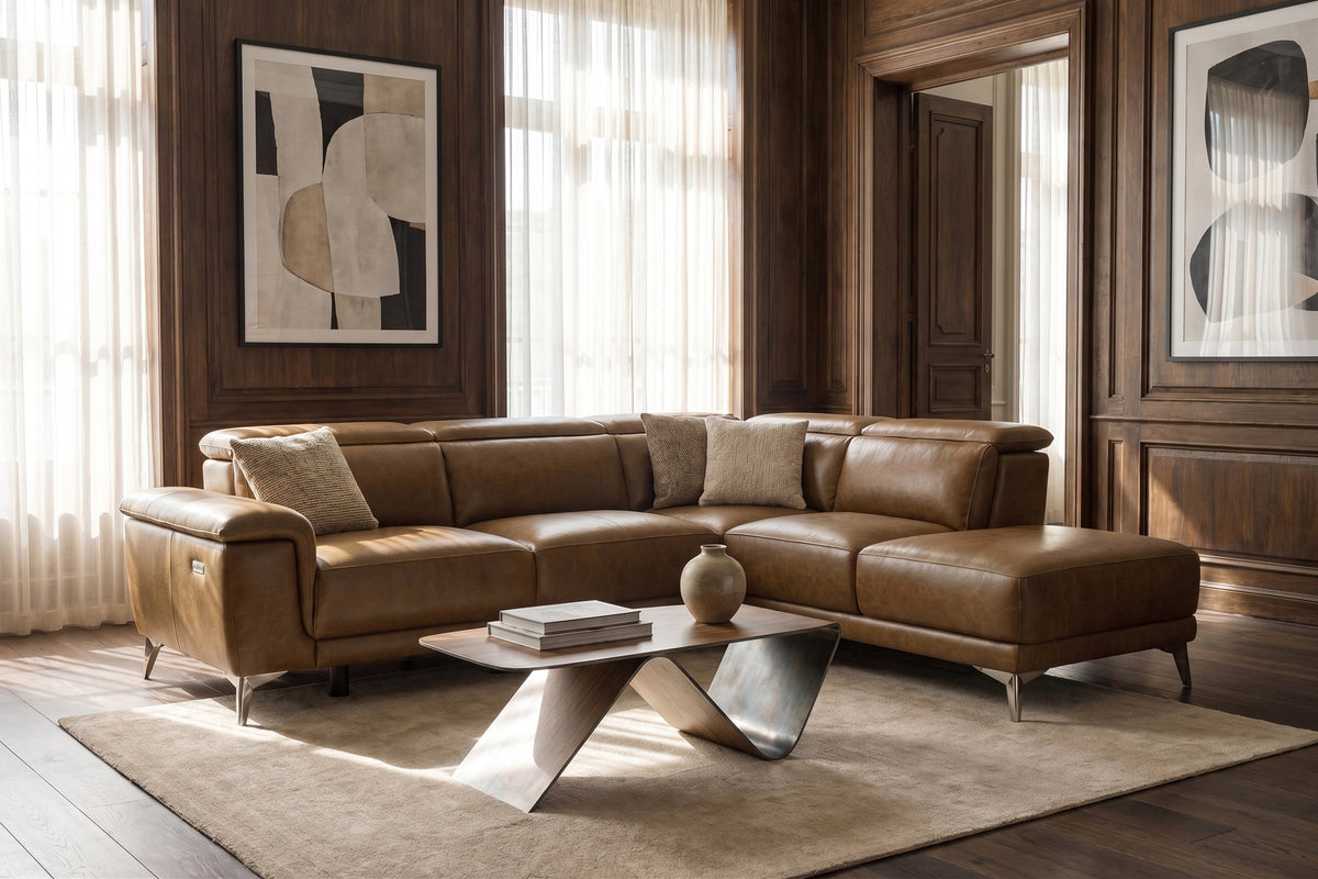Valencia Pista Distressed Leather Reclining Chaise Sectional Sofa