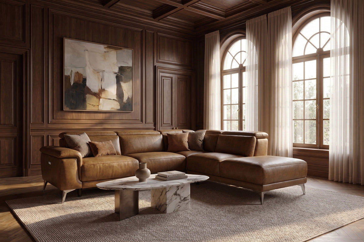 Valencia Pista Distressed Leather Reclining Chaise Sectional Sofa