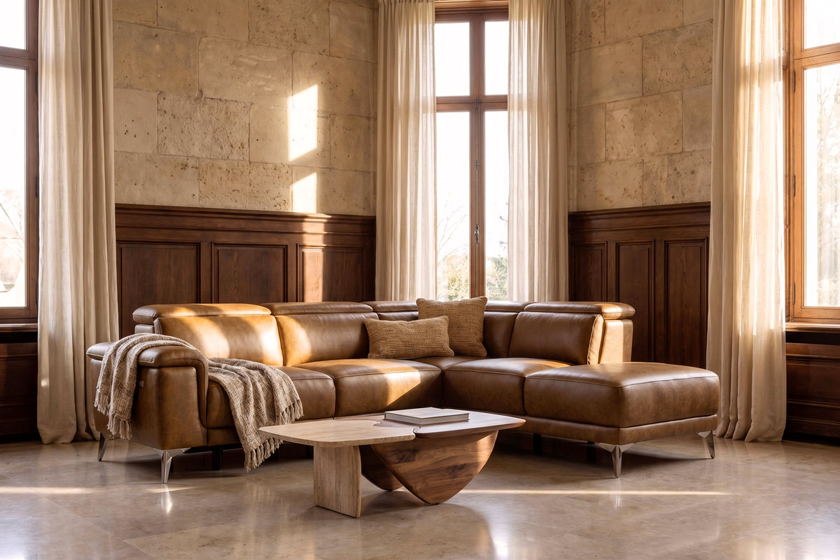 Valencia Pista Distressed Leather Reclining Chaise Sectional Sofa