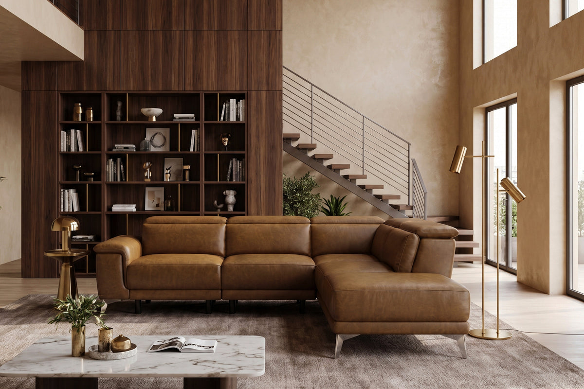 Valencia Pista Distressed Leather Reclining Chaise Sectional Sofa