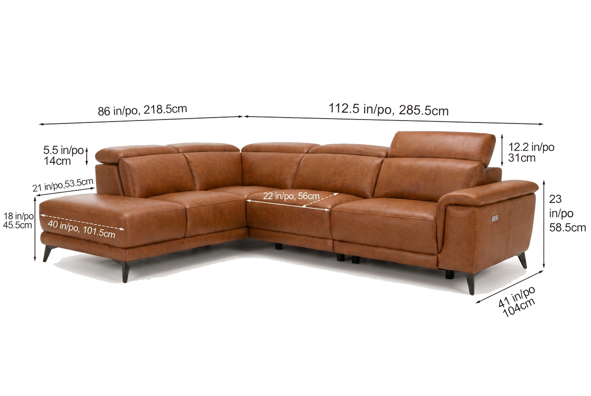 Valencia Pista Distressed Leather Reclining Chaise Sectional Sofa
