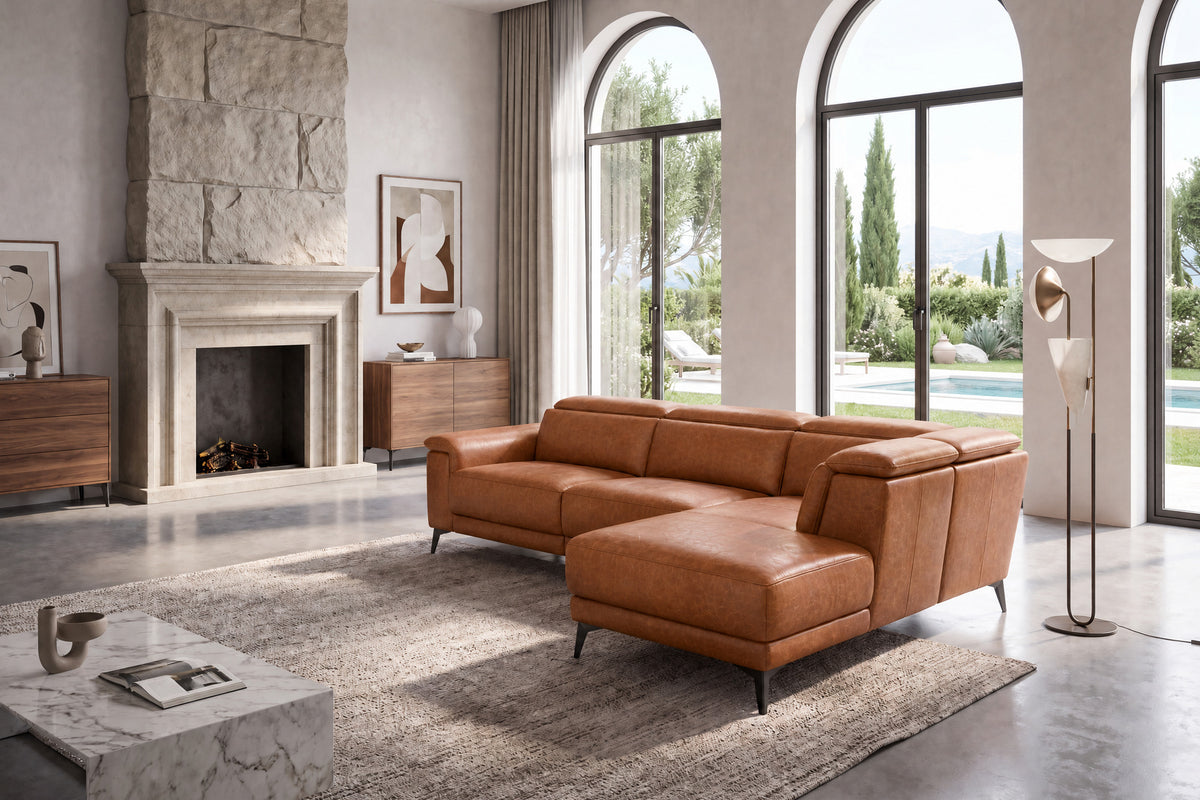 Valencia Pista Distressed Leather Reclining Chaise Sectional Sofa