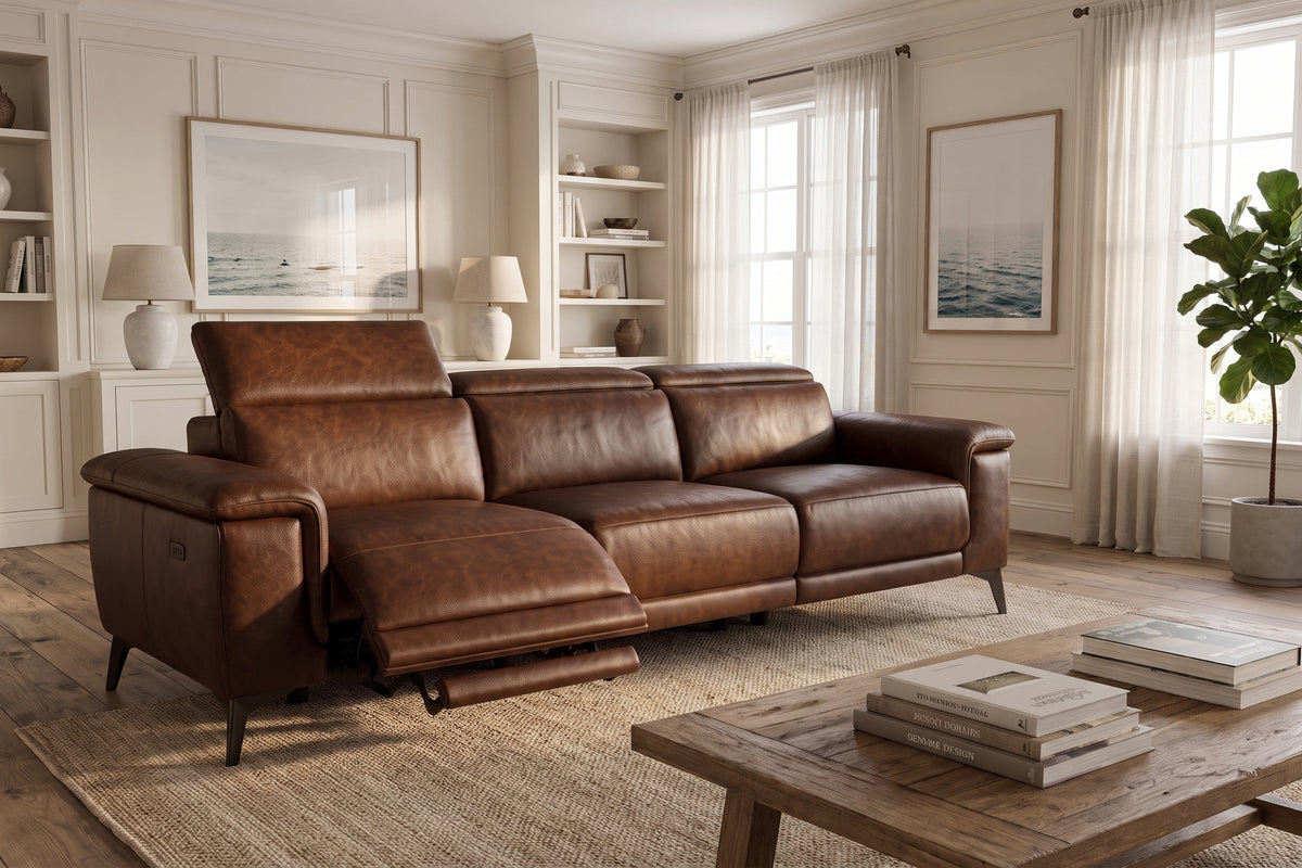 Valencia Pista Distressed Leather Reclining Sofa