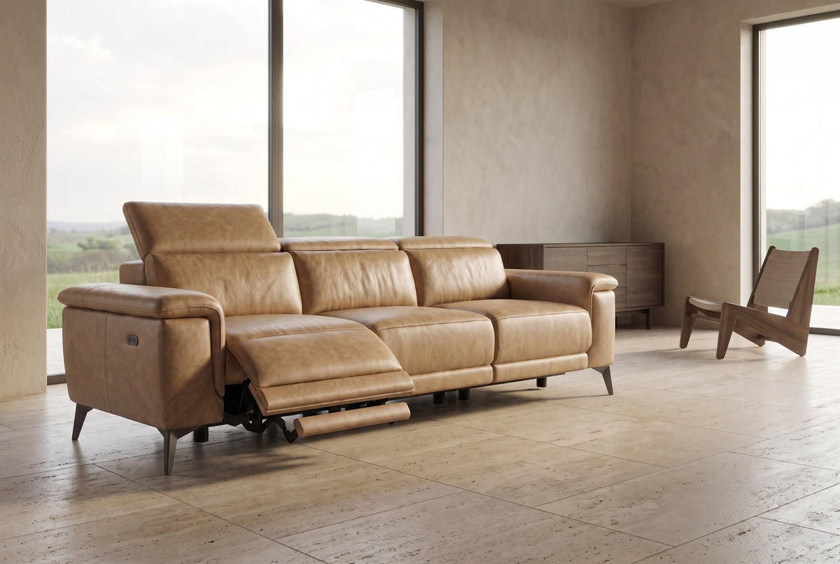 Valencia Pista Distressed Leather Reclining Sofa