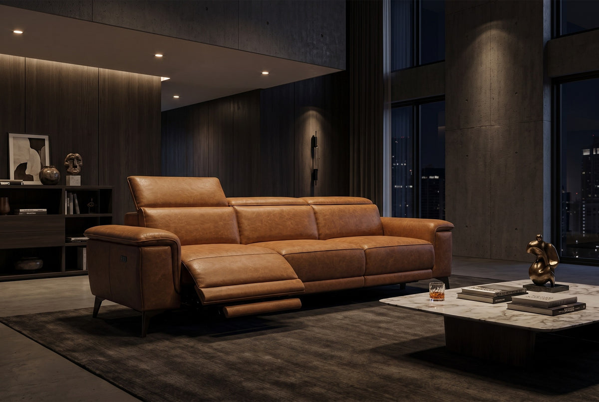Valencia Pista Distressed Leather Reclining Sofa