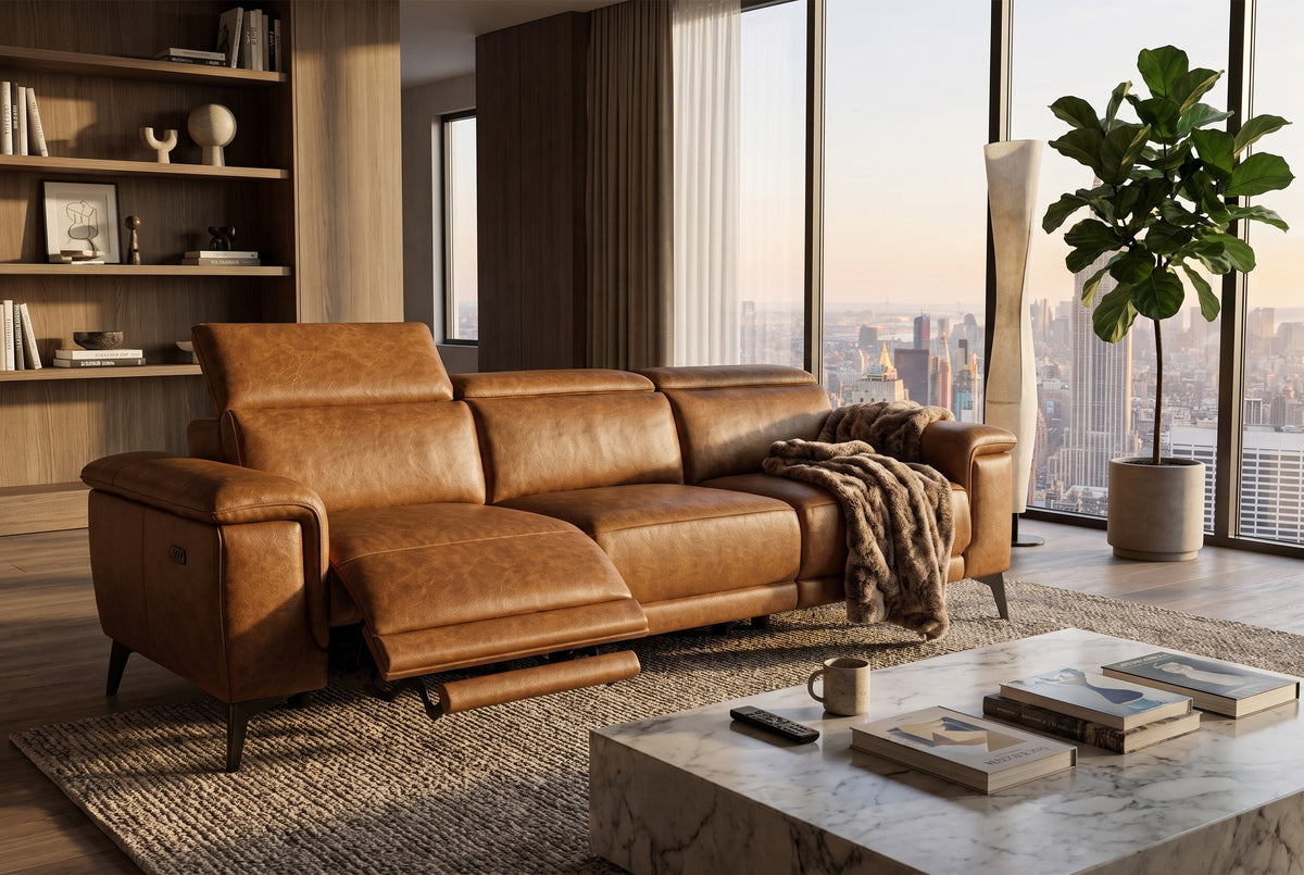 Valencia Pista Distressed Leather Reclining Sofa
