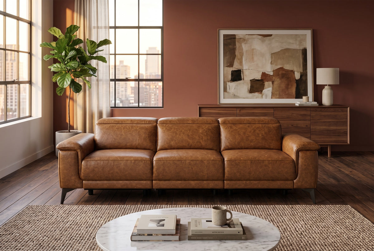 Valencia Pista Distressed Leather Reclining Sofa