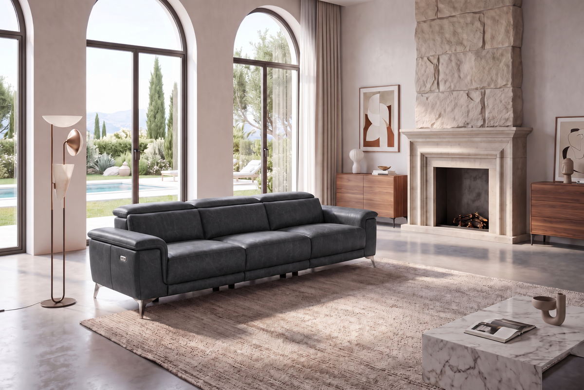 Valencia Pista Distressed Leather Reclining Sofa