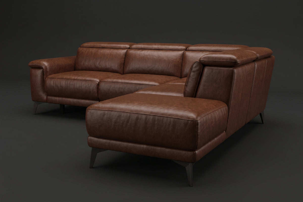 Valencia Pista Distressed Leather Reclining Chaise Sectional Sofa