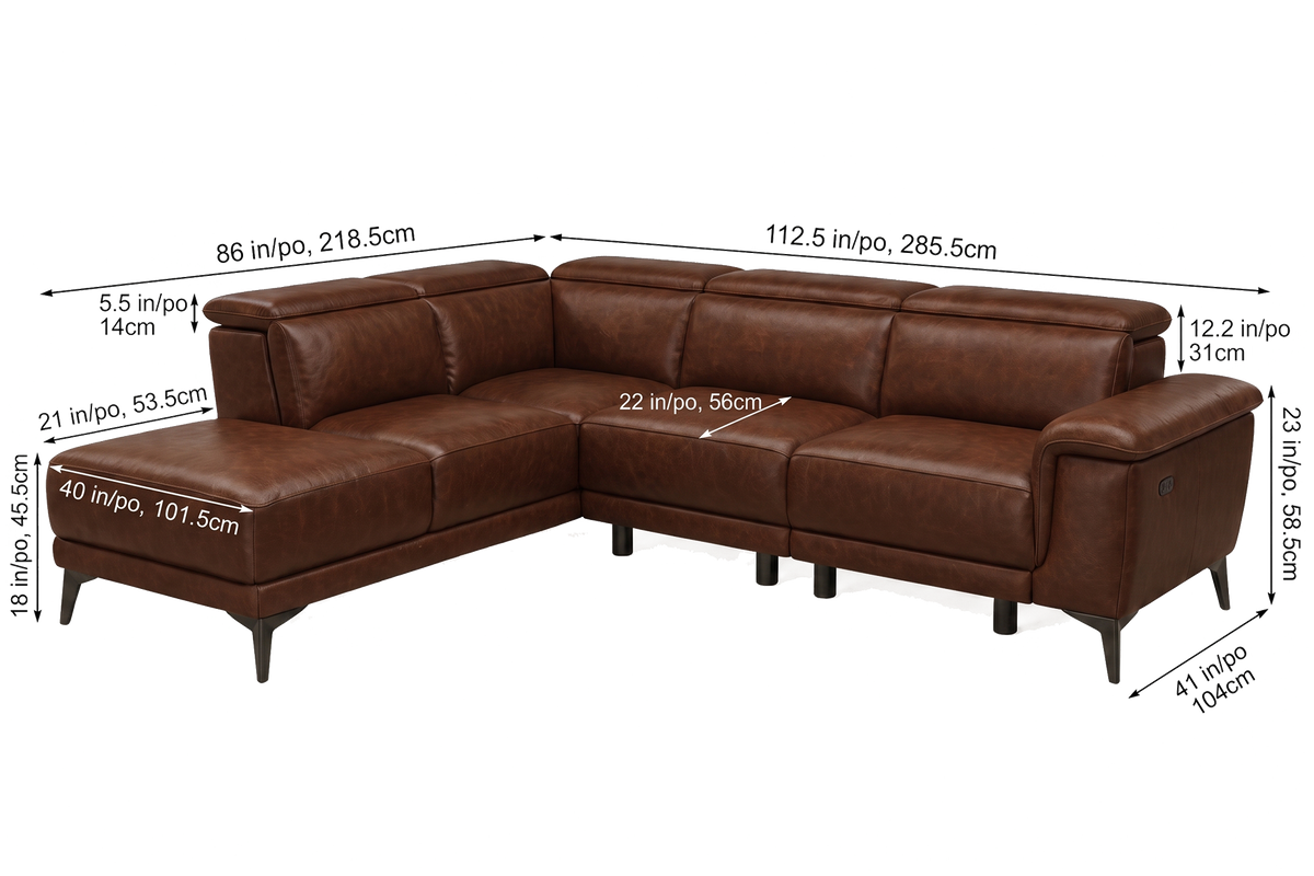 Valencia Pista Distressed Leather Reclining Chaise Sectional Sofa