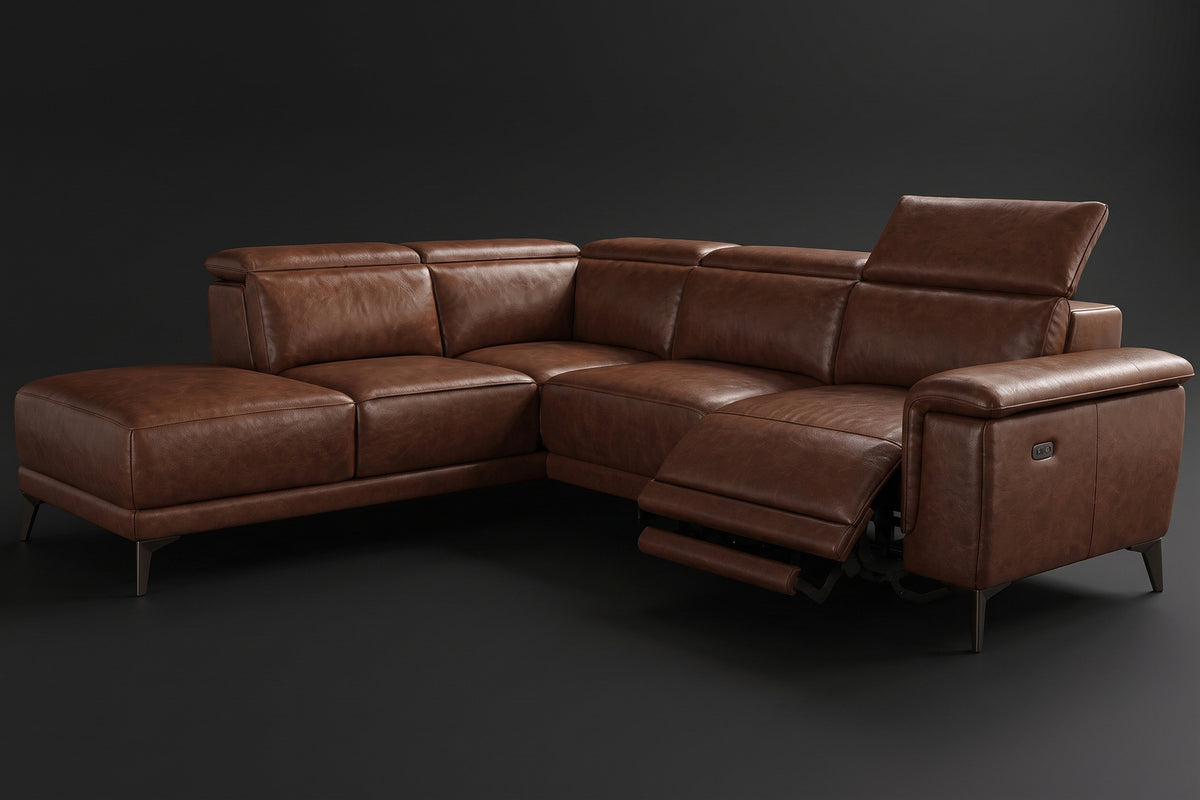 Valencia Pista Distressed Leather Reclining Chaise Sectional Sofa