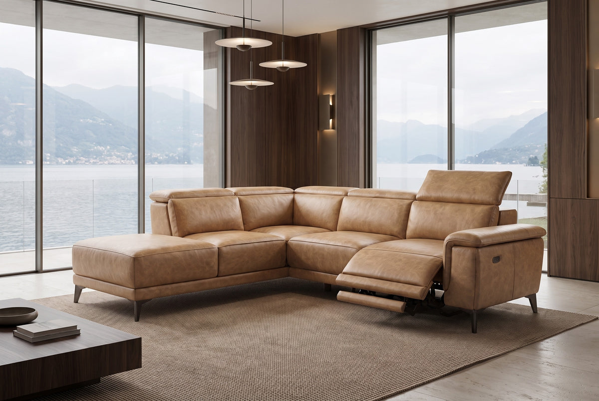 Valencia Pista Distressed Leather Reclining Chaise Sectional Sofa