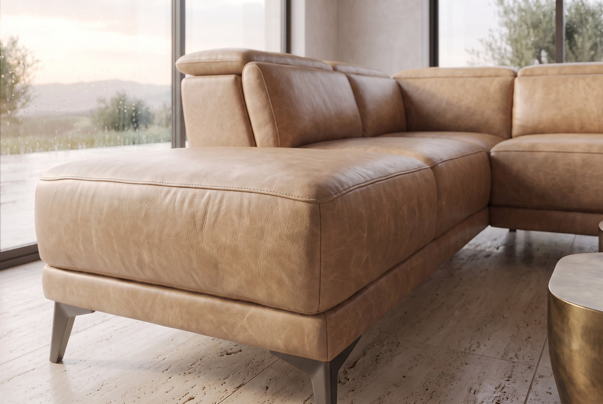 Valencia Pista Distressed Leather Reclining Chaise Sectional Sofa