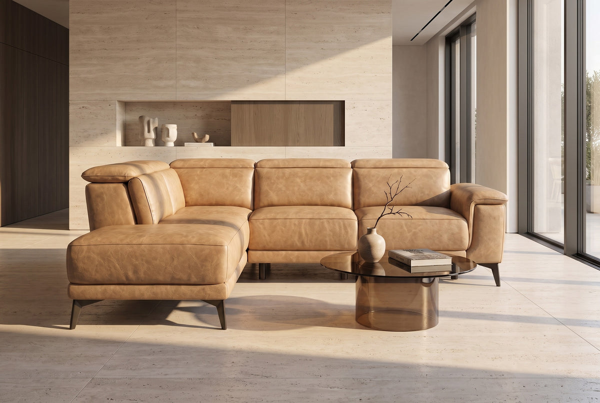 Valencia Pista Distressed Leather Reclining Chaise Sectional Sofa