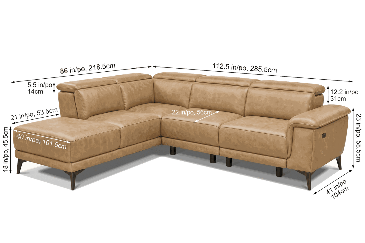 Valencia Pista Distressed Leather Reclining Chaise Sectional Sofa