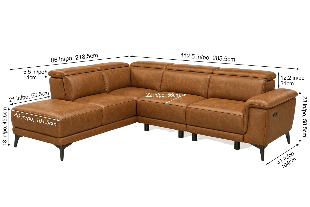 Pista Distressed Leather Reclining Chaise Sectional Sofa