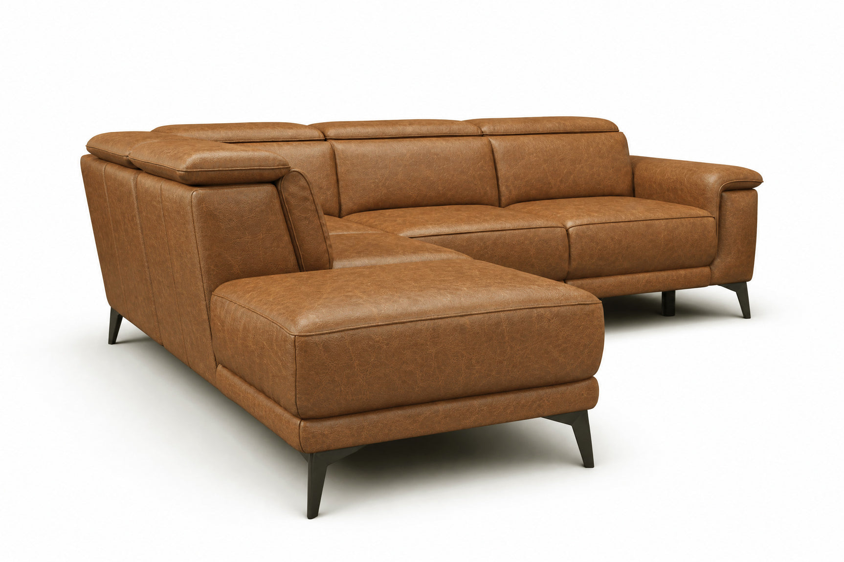Pista Distressed Leather Reclining Chaise Sectional Sofa
