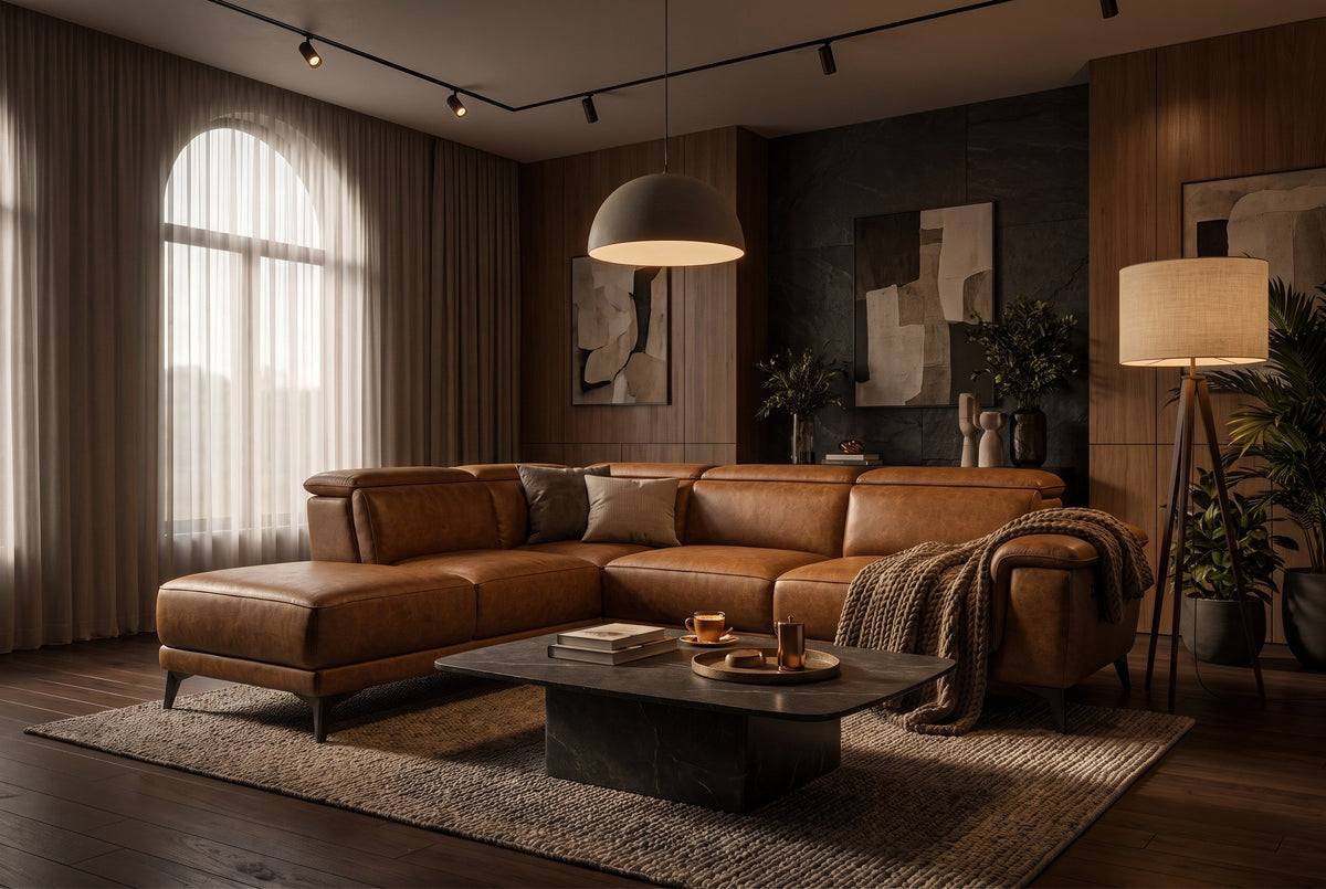 Pista Distressed Leather Reclining Chaise Sectional Sofa