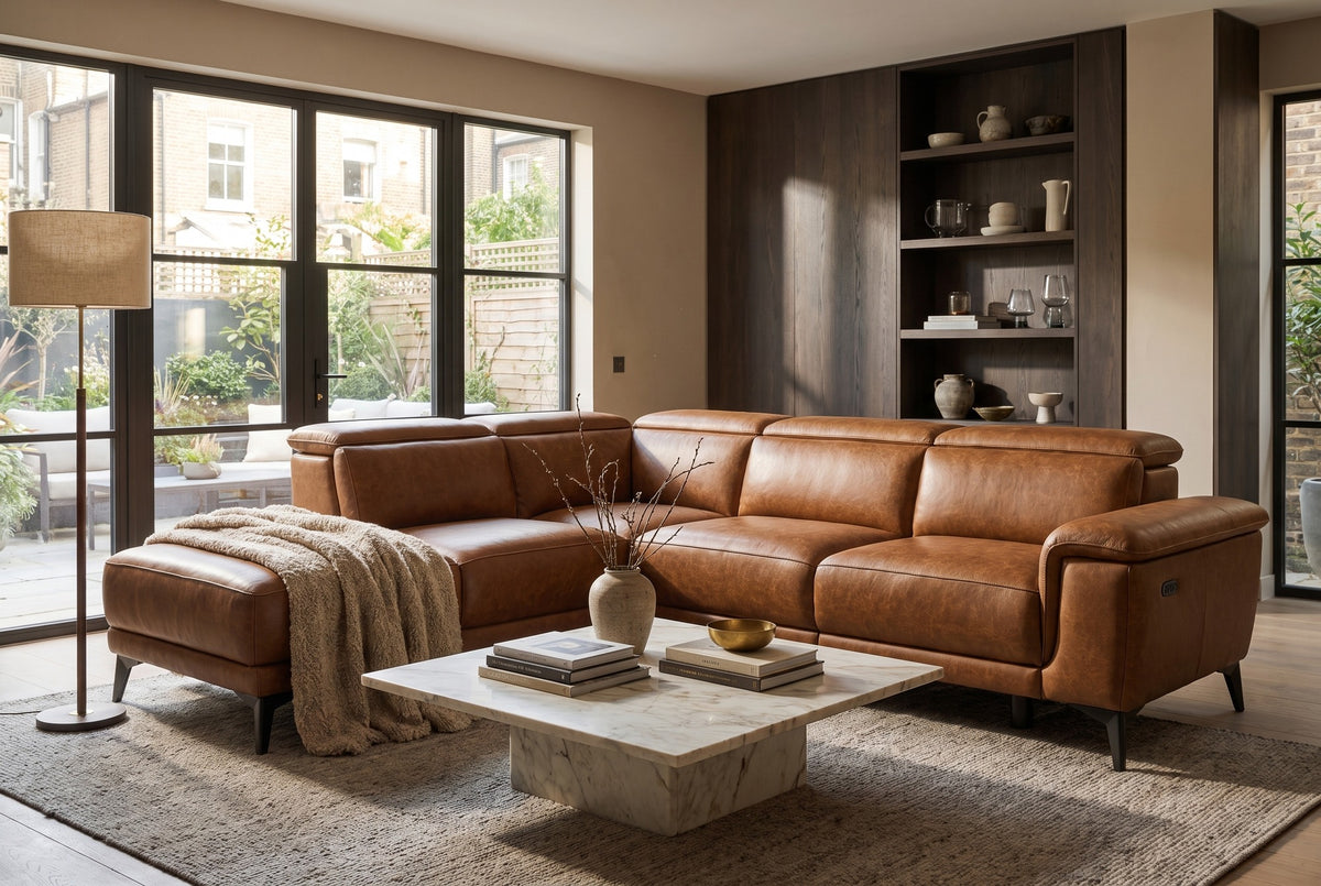 Pista Distressed Leather Reclining Chaise Sectional Sofa