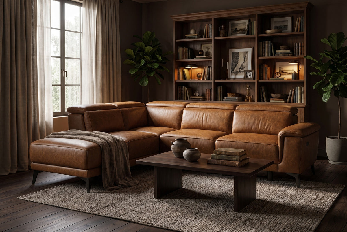 Pista Distressed Leather Reclining Chaise Sectional Sofa