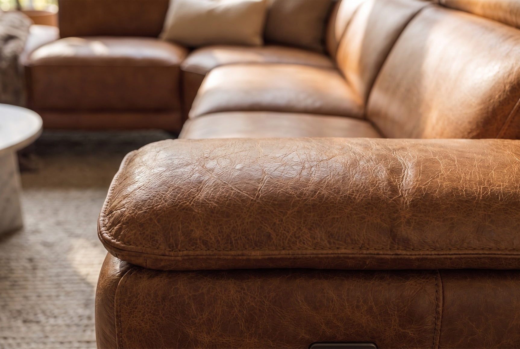 Pista Distressed Leather Reclining Chaise Sectional Sofa