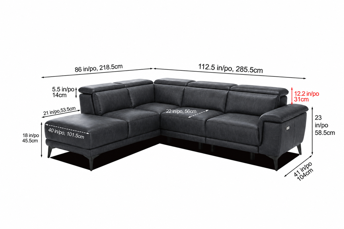 Valencia Pista Distressed Leather Reclining Chaise Sectional Sofa