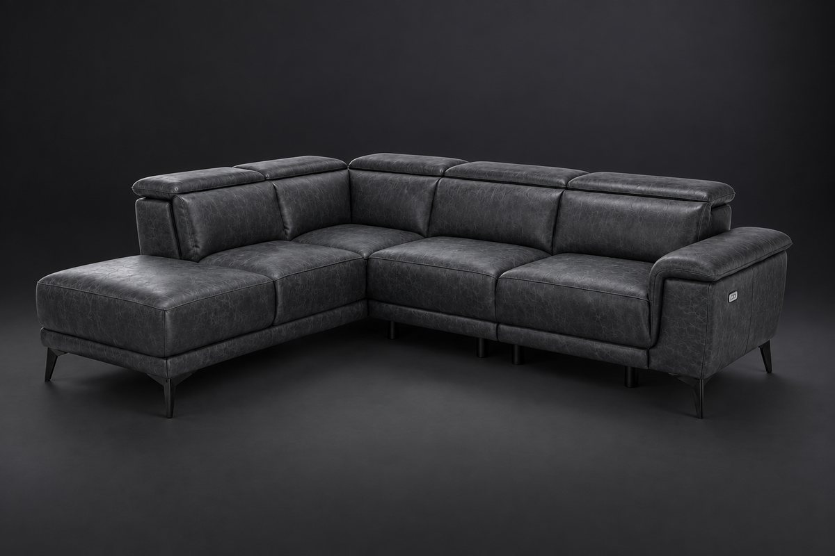 Valencia Pista Distressed Leather Reclining Chaise Sectional Sofa