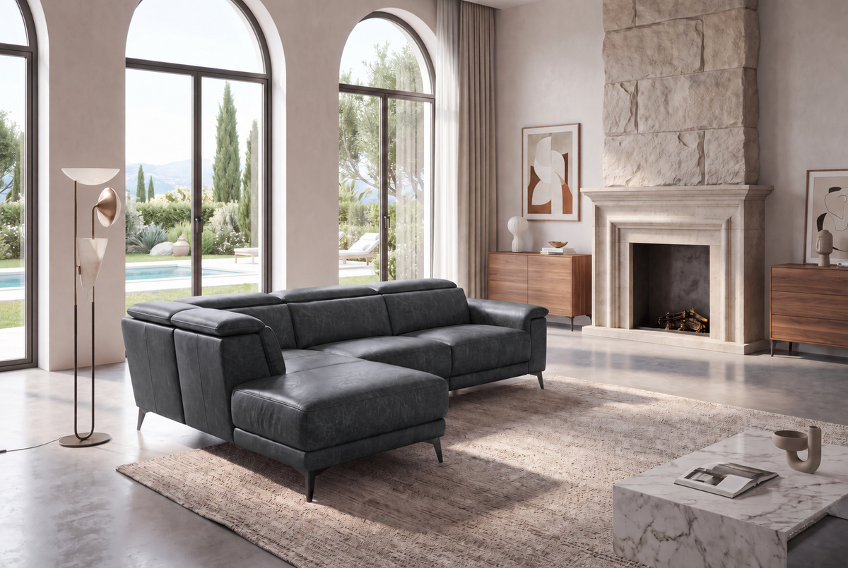 Valencia Pista Distressed Leather Reclining Chaise Sectional Sofa