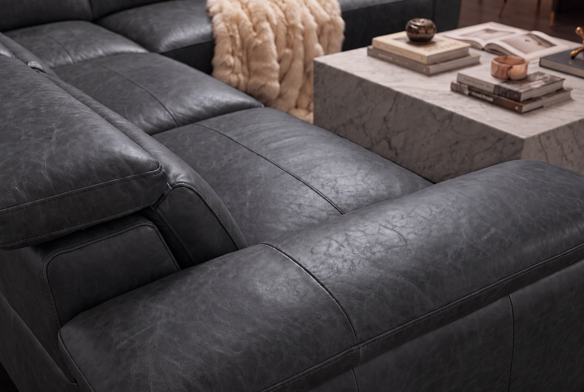 Valencia Pista Distressed Leather Reclining Chaise Sectional Sofa