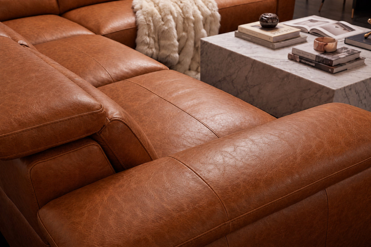 Pista Distressed Leather Reclining Chaise Sectional Sofa