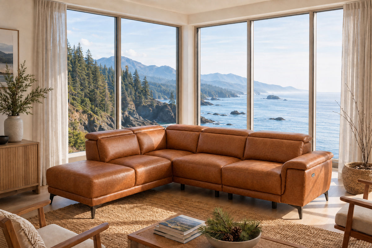 Pista Distressed Leather Reclining Chaise Sectional Sofa