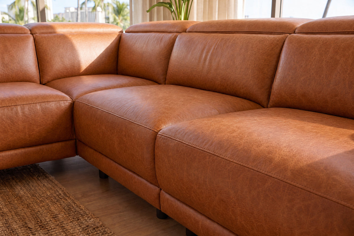 Pista Distressed Leather Reclining Chaise Sectional Sofa