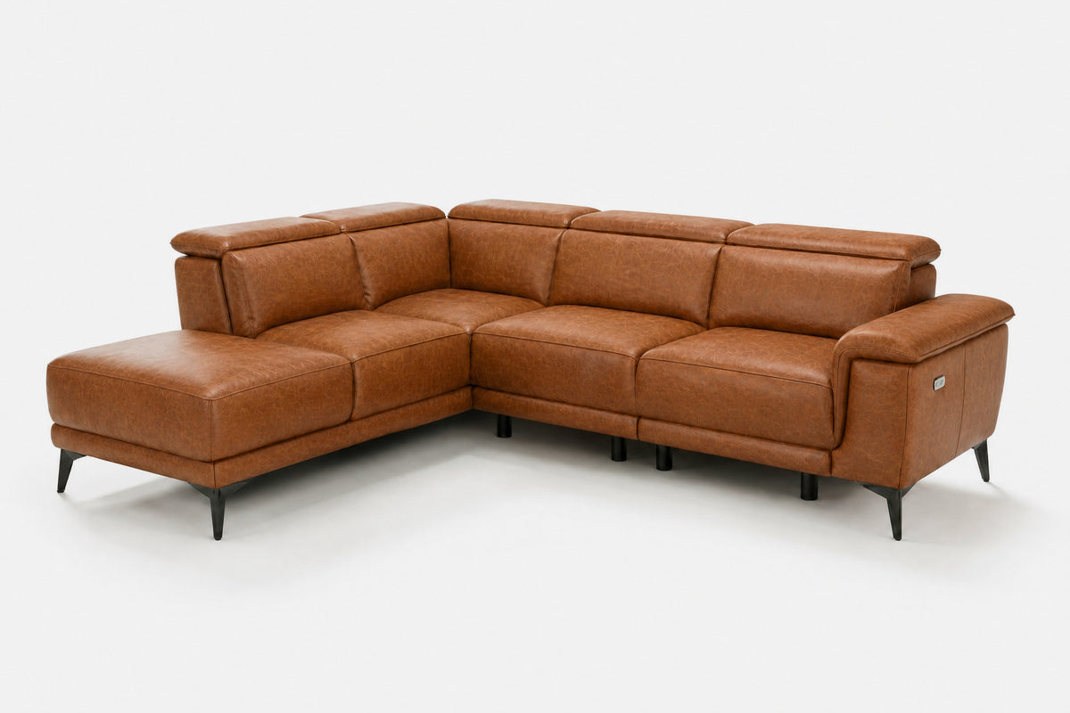 Pista Distressed Leather Reclining Chaise Sectional Sofa
