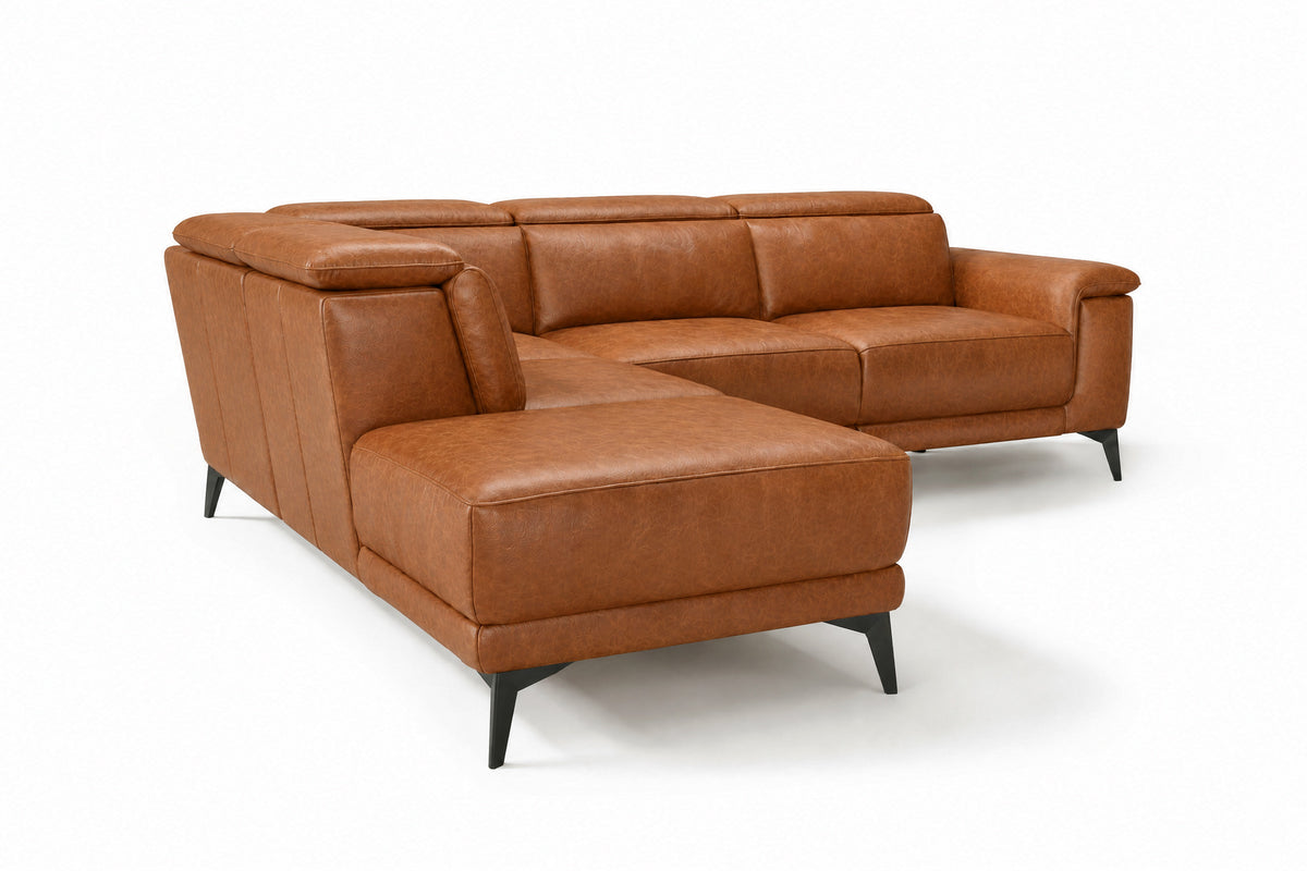 Pista Distressed Leather Reclining Chaise Sectional Sofa