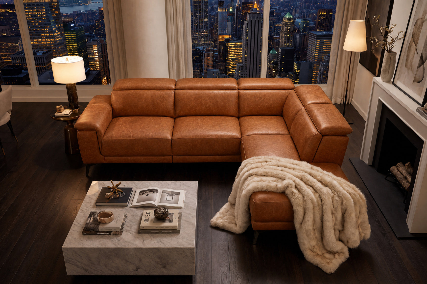 Pista Distressed Leather Reclining Chaise Sectional Sofa