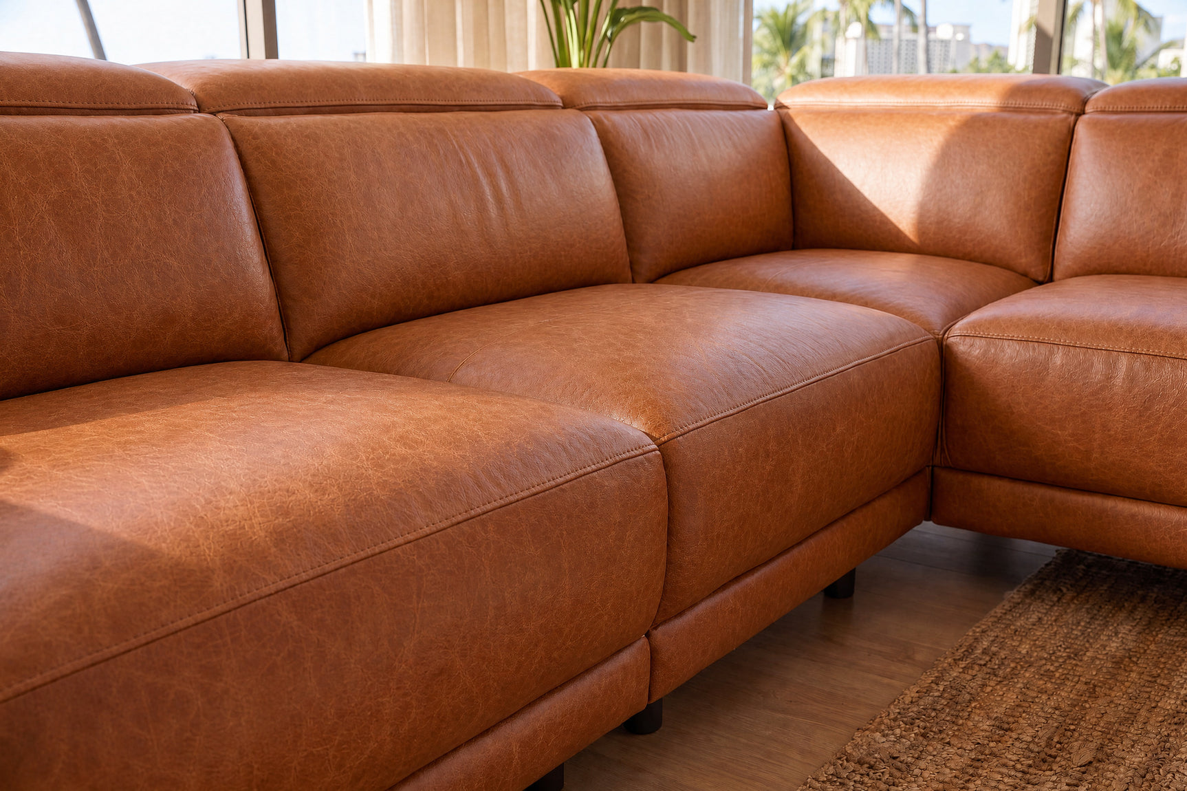 Pista Distressed Leather Reclining Chaise Sectional Sofa